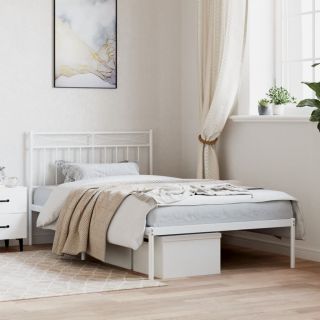 metallist voodiraam peatsiga, valge, 107x203 cm