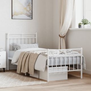 металлический каркас кровати с изголовьем и изножьем, белый, 80 x 200 см