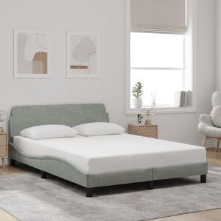 voodiraam ilma madratsita, helehall, 140x190 cm, samet