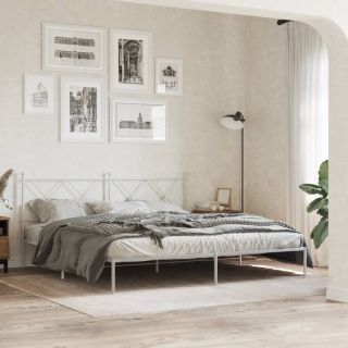 metallist voodiraam peatsiga, valge, 183x213 cm