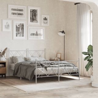 металлический каркас кровати с изголовьем и изножьем, белый, 140 x 190 см
