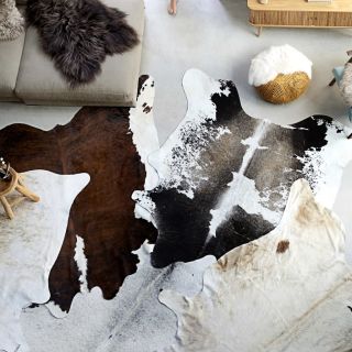 ehtsast veisenahast vaip, must ja valge, 180 x 220 cm