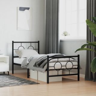 металлический каркас кровати с изголовьем и изножьем, черный, 80x200 см