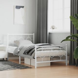 металлический каркас кровати с изголовьем и изножьем, белый, 100x200 см