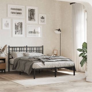 metallist voodiraam peatsiga, must, 135x190 cm