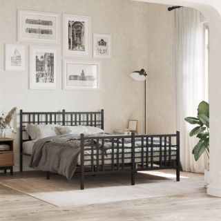 металлический каркас кровати с изголовьем и изножьем, черный, 120 x 190 см