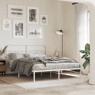 металлический каркас кровати с изголовьем, белый, 150x200 см
