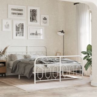 металлический каркас кровати с изголовьем и изножьем, белый, 150 x 200 см