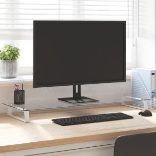 monitorialus, valge, 100x35x8 cm, karastatud klaas ja metall