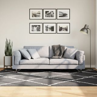 kõrge narmaga Shaggy vaip, must ja kreemjasvalge, 160x230 cm