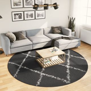 kõrge narmaga Shaggy vaip PAMPLONA, must/kreemjas, Ø 240 cm