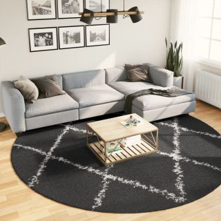 kõrge narmaga Shaggy vaip PAMPLONA, must/kreemjas, Ø 280 cm