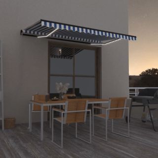 käsitsi sissetõmmatav varikatus LED, 450x350 cm, sinine, valge