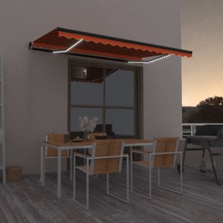 käsitsi sissetõmmatav varikatus LEDiga, 450x350 cm, oranž/pruun