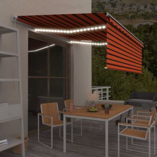 käsitsi sissetõmmatav varikatus ruloo&LED, 4x3m, oranž/pruun