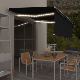 käsitsi sissetõmmatav varikatus ruloo ja LED, 4x3m, antratsiit