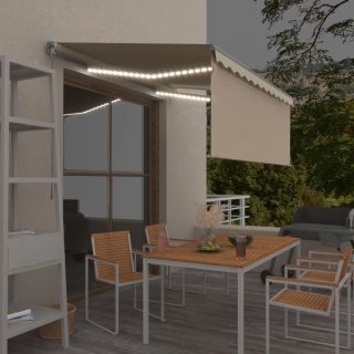 käsitsi ülestõstetav varikatus rulooga&LED, 3,5x2,5m, kreemjas
