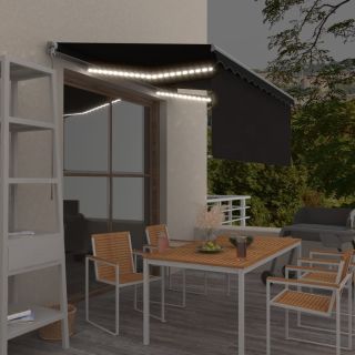 käsitsi sissetõmmatav varikatus ruloo&LED, 3,5x2,5m, antratsiit