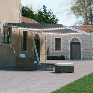 käsitsi sissetõmmatav varikatus, LED, 600x300 cm, sinine/valge