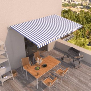 käsitsi sissetõmmatav varikatus 500x350 cm sinine ja valge