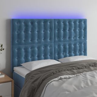 LED-voodipeats, tumesinine, 144x5x118/128 cm, samet