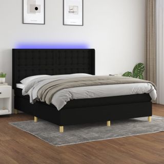 kontinentaalvoodi madrats ja LED, must, 180x200 cm, kangas