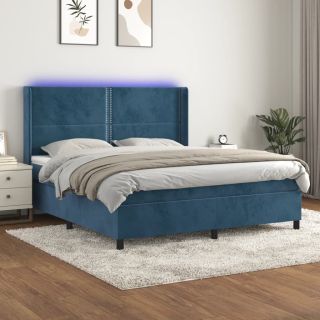 kontinentaalvoodi madrats, LED, tumesinine, 160x200 cm, samet