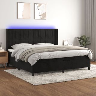 kontinentaalvoodi madrats ja LED, must, 200x200 cm, samet