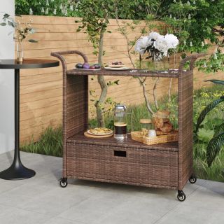 барная тележка с ящиком, коричневая, 100 x 45 x 97 см, полираттан