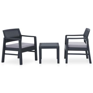 3-osaline aiamööbli komplekt patjadega, plast, hall