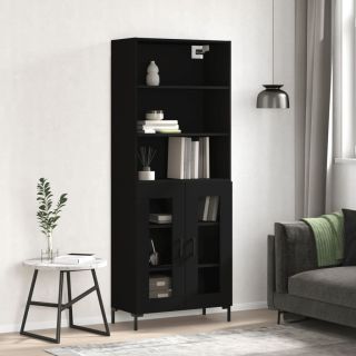 высокий шкаф, черный, 69,5 x 34 x 180 см, искусственное дерево