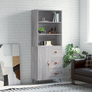 высокий шкаф, серый дуб Сонома, 69,5 x 34 x 180 см, искусственное дерево
