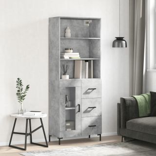kõrge kapp, betoonhall, 69,5 x 34 x 180 cm,tehispuit
