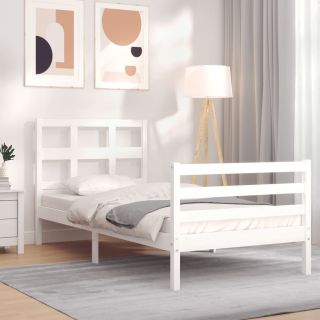 каркас кровати с изголовьем, белый, 90 x 200 см, массив дерева
