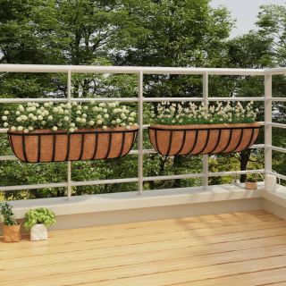 seina taimekastid 2 tk, kookosvoodriga, must, 61x19x16 cm teras