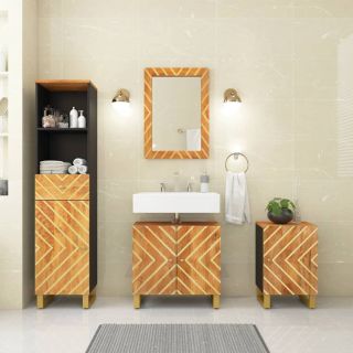 4-osaline vannitoakappide komplekt, pruun ja must, mangopuit