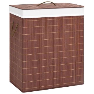 корзина для белья из бамбука с 2 отделениями, коричневая, 100 л