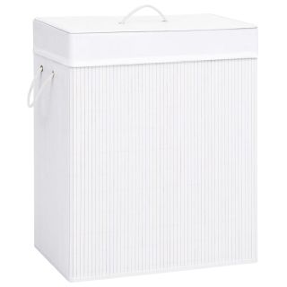 корзина для белья из бамбука с 2 отделениями, белая, 100 л