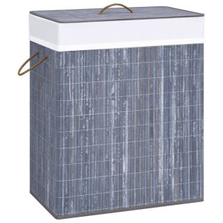 корзина для белья из бамбука с 2 отделениями, серая, 100 л