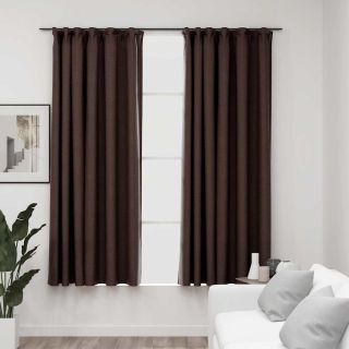 pimendavad kardinad konksudega, 2 tk pruunikashall 140 x 175 cm