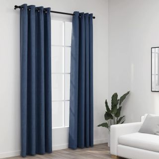 linase välimusega pimendavad kardinad 2 tk sinine 140 x 245 cm