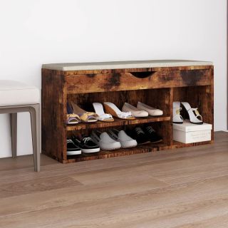 скамейка для обуви с подушкой, копченый дуб, 104x30x49 см, искусственное дерево