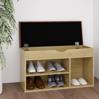 Скамейка для обуви с подушкой, дуб Сонома, 80x30x47 см, искусственное дерево