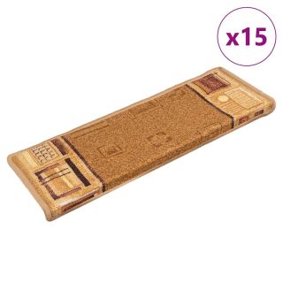 самоклеящийся коврик для лестницы 15 шт, 65x21x4 см, бежевый