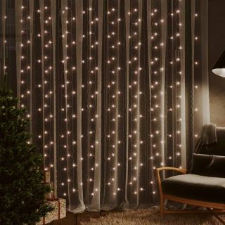 LED-tuledest kardin, 3x3 m, 300 LEDi, soe valge, 8 funktsiooni