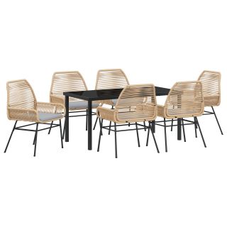 7 tükist Aia söömise komplekt padjaga, pruun Polü rattan