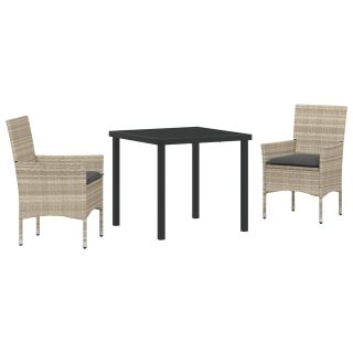3-osaline aia söögilaud patjadega helehall polü rattan