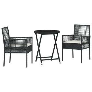 3-osaline aed bistroo komplekt patjadega mustast polürotangist