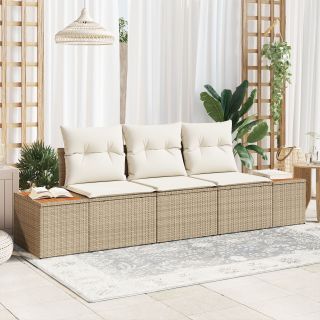 3 Tükine Aia Diivanite Seade padjadega Beež Polürotang Acacia