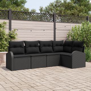 5-osaline ai sofa komplekt padjadega must polürotang